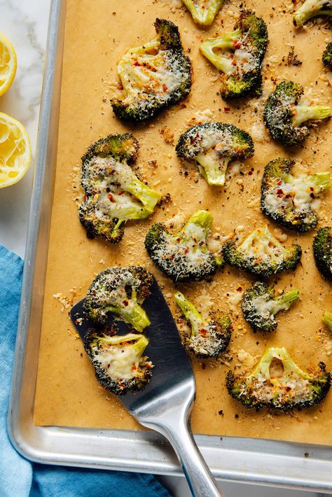 Cheesy Smashed Broccoli Recipe - Cookie and Kate Creative Broccoli Recipes, Broccoli Smash, Broccoli Snacks, Wfpb Snacks, Smashed Broccoli, Cookie And Kate, Vegan Parmesan Cheese, Broccoli Recipe, Vegan Parmesan