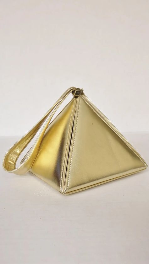 Carey Adina Gold Leather Pyramid New Bag 1990s For Sale at 1stDibs Triangle Purse, Pyramid Bag, Deuce Gorgon, Copper Pyramid, Pyramid Box, Futuristic Aesthetic, Triangle Bag, Fashion Png, Box Purse