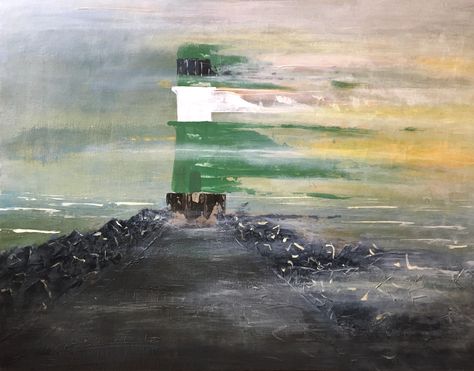 Lighthouse Warnemünde. 70x90cm Acrylic paint on camvas. Abstract Lighthouse Paintings, Lighthouse Abstract, Lighthouse Painting, Abstract Landscapes, Painting Inspo, Abstract Landscape, Abstract Art Painting, Acrylic Paint, Lighthouse