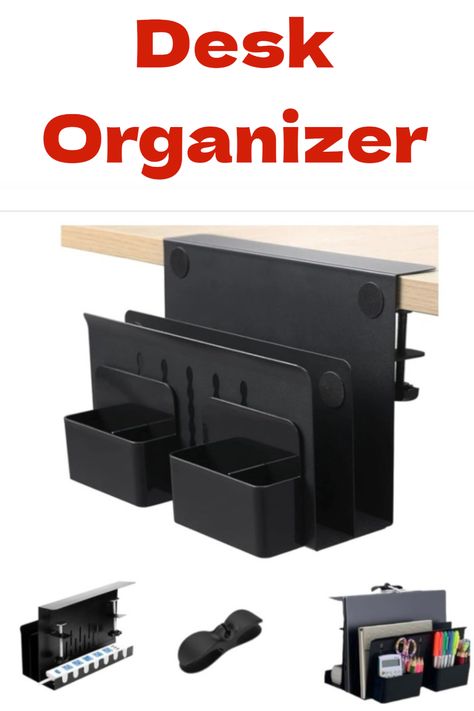 Desk Side Storage - 2-Tier Steel Hanging Desk Shelf Organizer, No-Drill Clamp-On Cable Management Tray, Under Desk Laptop Mount with 2 Magnetic Pen Holders - Home Office Workspace Organizer, (Black) Hanging Desk, Home Office Workspace, Desk Laptop, Magnetic Pen, Buy Desk, Shelf Organizer, Desk Shelf, Under Desk, Office Workspace