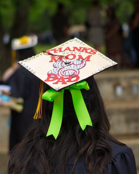 Thanks Mom & Dad Graduation Cap. ampersand. bow. Dad Graduation Cap, Thanks Mom, Grad Cap, College Graduation, Graduation Cap, Mom Dad, Mom And Dad, Education