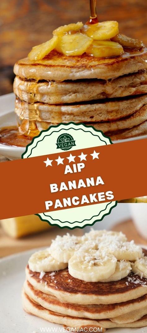 These vegan, paleo, and Autoimmune Protocol (AIP) diet-friendly AIP Banana Pancakes are light and fluffy, and they're easy to make in the food process... Aip Sweet Potato Pancakes, Starting Aip Diet, Aip Pumpkin Pancakes, Aip Banana Pancakes, Autoimmune Breakfast Recipes, Aip Pancakes Egg Free, Autoimmune Protocol Diet Breakfast, Paleo Aip Recipes, Paleo Autoimmune Diet