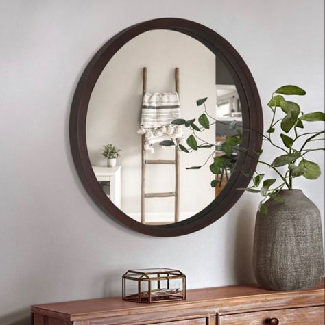 30” Round wall mirror is the ideal mirror for the home interior. * Different sizes and colors to chose from * Farmhouse Bathroom Mirror: rustic mirror of the frame is made of natural solid wood, sturdy and durable. The natural wood material has a delicate and beautiful texture, lightweight and comfortable to the touch with polished edges. * Perfect size and design: This 30’’ round mirror is the ideal size for the home interiors. The classic finish of this large round mirror accents any room pe Round Farmhouse Mirror, Mirrors Hallway, Hallway Mirrors, Mirror Farmhouse, Bedroom Mirrors, Farmhouse Mirror, Farmhouse Wall Mirrors, Mirror Decor Ideas, Rustic Mirror