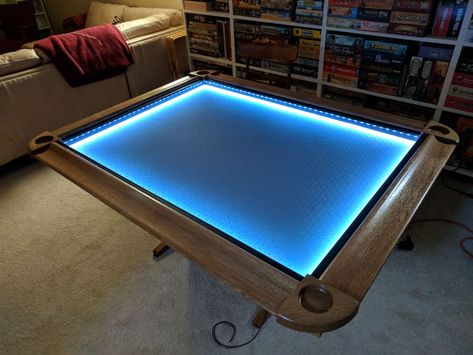 A Geeklist In Which Froggy McFrogface Builds His Dream Game Table | BoardGameGeek Diy Domino Table, Infinity Tables, Gaming Table Diy, Cave Design, Infinity Table, Domino Table, Board Game Room, Bbq Hut, Man Cave Design