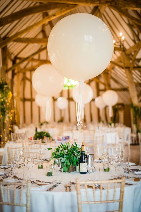 Barn Venue Reception Giant Balloons Table Centrepiece Colville Hall Wedding GK Photography #BarnWedding #WeddingVenue #WeddingReception #GiantBalloons #WeddingTable #Centrepiece #Wedding Wedding Table Balloons, Balloon Centrepiece Wedding, Balloons For Wedding Reception, Wedding Balloon Table Decorations, Large Balloon Centerpiece, Balloon Table Centerpieces Diy Wedding, Balloons At Wedding Reception, Wedding Balloon Centerpieces, Balloons At Wedding