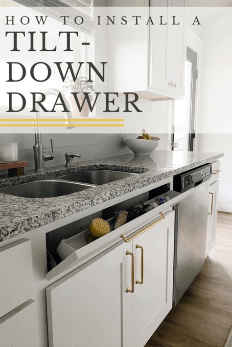 How to convert a false drawer front into a tilt-down drawer with storage. Quick and easy DIY for your kitchen or bathroom. False Drawer Ideas, Diy Drawer Fronts, Styling Your Kitchen, Mom Kitchen, Bathroom Drawers, Kitchen Cabinet Drawers, Cheap Ideas, Diy Drawers, Nomad Life