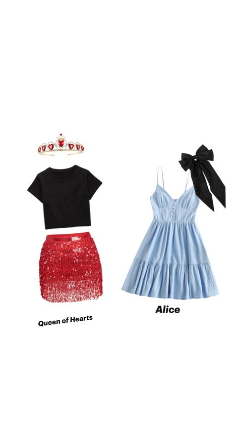 Alice and Queen of hearts 2 Person Halloween Costumes, Queen Of Hearts Halloween Costume, Halloween Fashion Outfits, Halloween Duo, Queen Of Hearts Halloween, Quick Costumes, Halloween Duos, Alice Costume, Matching Halloween Costumes