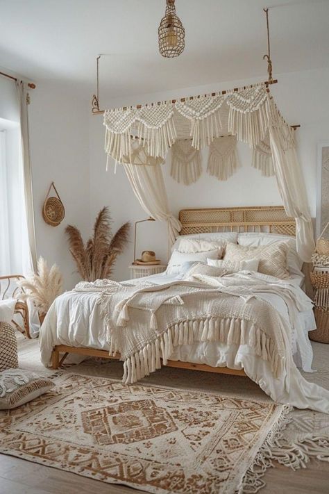 Macrame Interior, Modern Canopy Bed, Soft Room, Farm Bedroom, Deco Boho, Boho Style Bedroom, Bedroom Trends, Dekorasi Kamar Tidur, Cozy Room Decor