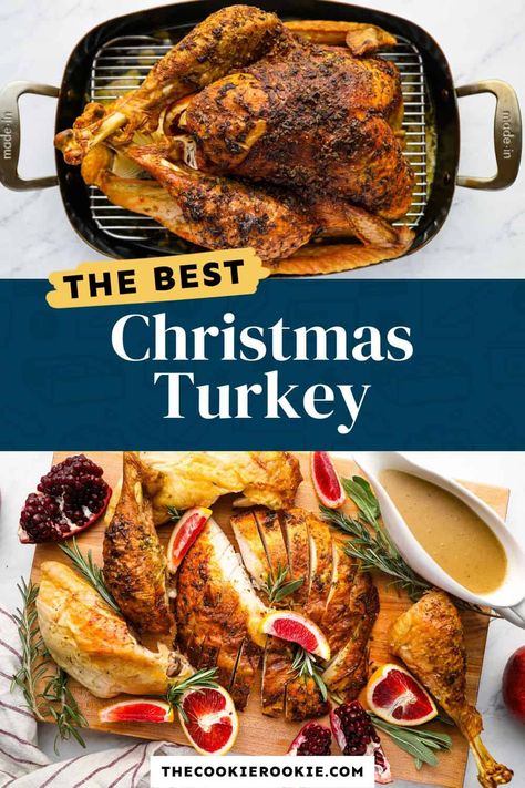 This Christmas Turkey recipe will make a beautiful and delicious main dish for your holiday dinner! A whole turkey is stuffed with a mixture of garlic, onions, fresh herbs, and blood oranges, coated in a flavorful compound butter, and roasted to perfection. It's easy to make, and a great dish for your Christmas feast. Best Turkey Breast Recipe, Holiday Turkey Recipes, Christmas Turkey Dinner, Delicious Turkey Recipes, Best Turkey Recipe, Christmas Turkey Recipes, Herb Roasted Turkey, Turkey Brine Recipes, Roast Turkey Recipes