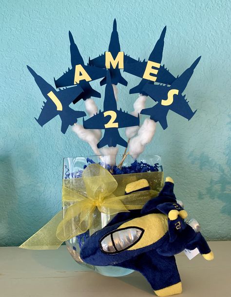 Air Force Birthday Party Ideas, Air Force Table Centerpieces, Blue Angels Birthday Party, Airforce Party, Blue Angel Birthday Party, Jet Birthday Party, Fighter Jet Birthday Party, Maverick Themed Birthday Party, Jet First Birthday