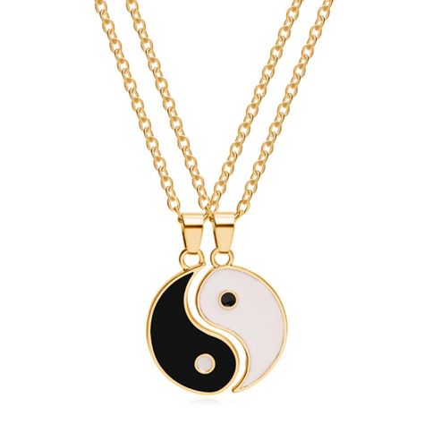 2 Pcs/Set Necklace Tai Chi Chain Stainless Memorial Couple Pendents for Gift - golden Description: The couple necklace is lightweight, portable, long-lasting, creative, meaningful and memorial. And it is Tai Chi shape which is so romantic. Tai Chi in China means Ying and Yang, that is women and men. So it's a symbol of a sweet couple, So you cannot miss this for your partner to memory your sweet love. Made of high quality alloy, this product is durable and meaningful. The length of this product Bff Necklaces For 2, Relationship Necklaces, Harmonious Relationship, Ying And Yang, Yin Yang Necklace, Black Pendant Necklace, Bff Necklace, Bff Jewelry, Personalized Matches