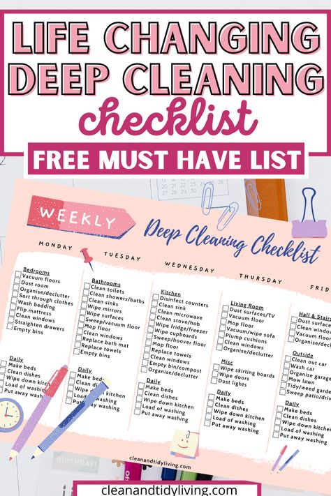 House Motivation, Deep Cleaning Lists, House Schedule, Habits And Routines, Cleaning Schedules, Cleaning Checklist Printable, Deep Cleaning Checklist, Deep Cleaning House, Organisation Tips