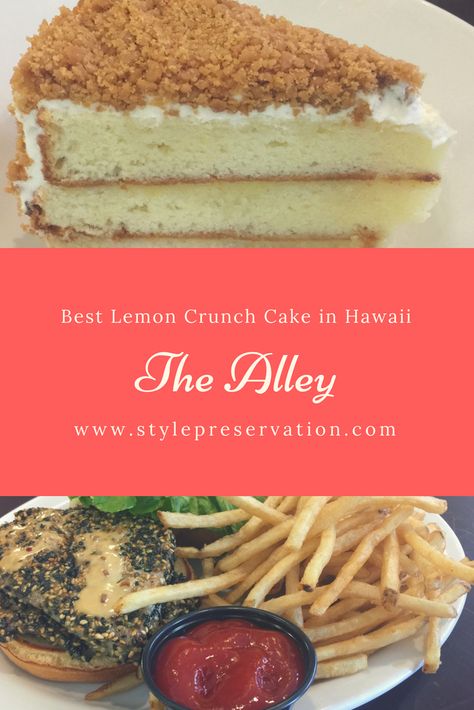 Lemon Crunch Cake Hawaii, Aiea Bowl Lemon Crunch Cake Recipe, Lemon Crunch Cake Recipe, Lemon Crunch Cake, Alley Restaurant, Lemon Crunch, Crunch Cake Recipe, Hawaiian Cuisine, Graduation Dinner