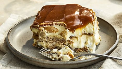 Caramel Apple Eclair Cake Recipe | Allrecipes Apple Eclair Cake, Apple Eclair, Strawberry Poke Cake, Eclair Cake Recipes, Lemon Icebox Cake, Crispy Chocolate Chip Cookies, Eclair Cake, Chocolate Graham Crackers, Wafer Cookies