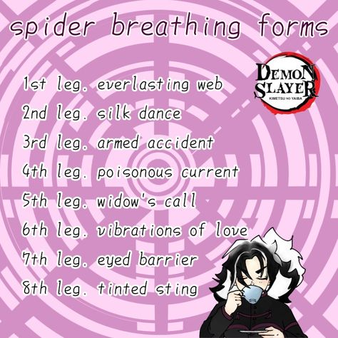 Demon Slayer Name Ideas, Custom Breathing Styles Demon Slayer Oc, Breathing Forms Demon Slayer, Blood Demon Art Ideas Demon Slayer, Demon Slayer Breathing Styles Ideas, Spider Demon Oc, Demon Slayer Oc Name Ideas, Kny Oc Breath Styles, Demon Slayer Oc Breathing Techniques