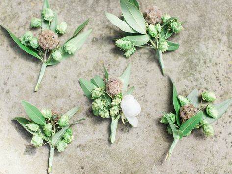 Fishing Lure Boutonniere, Hops Boutonniere, Hope College, Scabiosa Pods, Holland Michigan, April Wedding, Groom Boutonniere, Nautical Wedding, Event Center