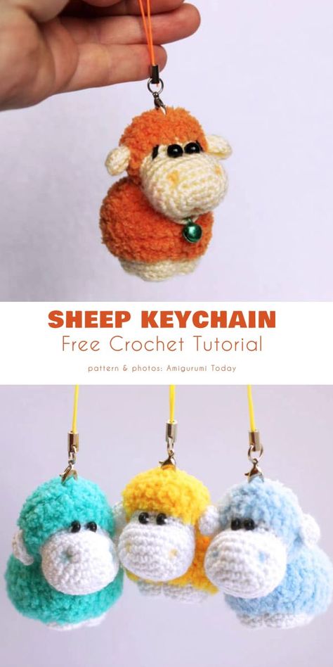 Crochet Stuffed Animals Keychain, Free Crochet Patterns Amigurumi Animals Keychains, Crochet Sheep Keychain, Crochet Gnome Keychain Pattern Free, Crochet Keychain Animals, Crochet Key Holder Pattern Free, Quick Crochet Keychain, Crochet Key Rings Free Pattern, Crochet Gnome Keychain