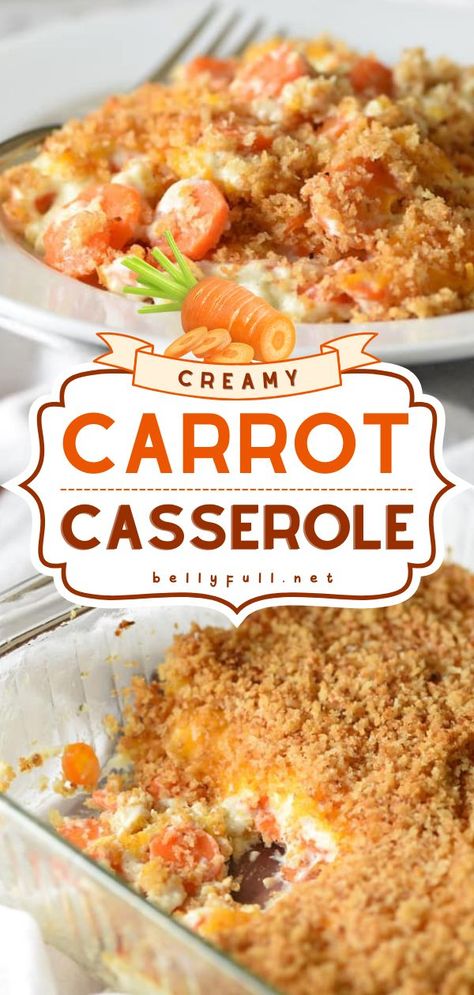 Creamy Carrot Casserole, thanksgiving sides, thanksgiving recipes Carrot Bake, Carrot Recipes Side Dishes, Carrot Casserole, Sauce Cheddar, Carrot Dishes, Baked Carrots, Vegetable Casserole, Desserts Vegan, Carrot Recipes