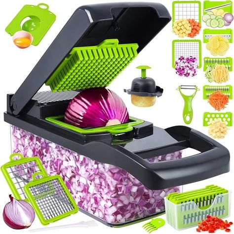 Amazon.com: Vegetable Chopper, Pro Onion Chopper, 14 in 1Multifunctional Food Chopper, Kitchen Vegetable Slicer Dicer Cutter,Veggie Chopper With 8 Blades,Carrot and Garlic Chopper With Container (Gray) : Home & Kitchen Veggie Chopper, Garlic Chopper, Slicer Dicer, Minimize Clutter, Onion Chopper, Kitchen Containers, Functional Food, Vegetable Chopper, Vegetable Slicer