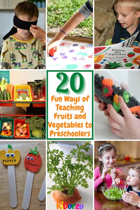 We all know that kids tend to get fussy about eating fruits, especially vegetables. This makes it more important to encourage them to learn about these healthy eating habits. What better way to do that than by making sure they associate them with something fun? 👇👇👇 https://www.kidorzo.com/teaching-fruits-and-vegetables-to-preschoolers/ Fruits And Vegetables Crafts Preschool, Preschool Fruit Crafts, Healthy Eating Theme Preschool Art, Healthy Food Activities For Preschool Crafts, Fruit And Vegetable Preschool Activities, Preschool Vegetable Activities, Fruits And Vegetables Preschool Theme Activities, Vegetables Activities For Toddlers, Preschool Fruits And Vegetables Theme