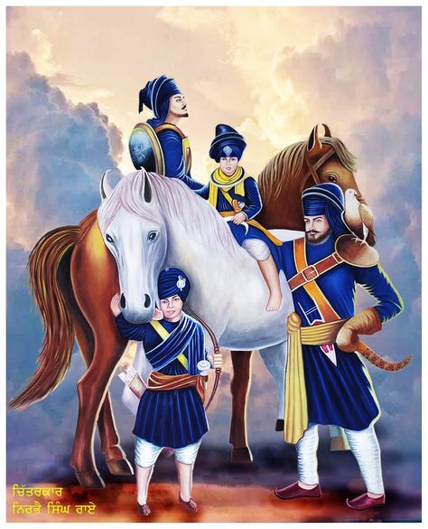 Oil painting made by Artist Nirbhai Singh Rai Sahibzaade Pics, Chaar Sahibzaade Pics, Chotte Sahibzade Pics, Punjab Painting, Chote Sahibzade, Char Sahibzade, Char Sahibzade Pics, Hemkunt Sahib, Chaar Sahibzaade