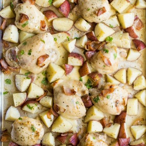 Sheet Pan Ranch Chicken with Bacon and Potatoes - Wholesomelicious Bacon And Potatoes, Chicken With Bacon, Best Paleo Recipes, Sheet Pan Dinners Chicken, Bacon Potato, Traditional Family, Chicken Meals, Chicken Bacon Ranch, Chicken Potatoes