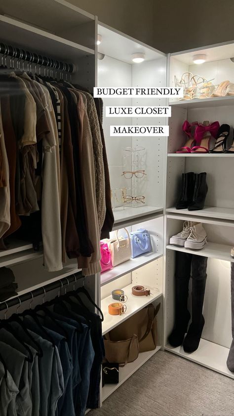 Small Closet Bookshelf, Bookshelf Walk In Closet, Lux Walk In Closet, Diy Closet Target Bookshelf, Walk In Closet Paint Ideas, Book Shelf Closet Ideas, Affordable Closet Organization Ideas, Target Closet Makeover, Target Shelf Closet