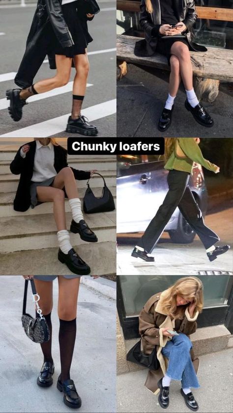 Chunky Loafers Outfit Style, Loafers Outfit Winter, Mocassin Outfit, Chunky Loafers Outfit, Loafer Outfits, Walking On The Street, Loafers Outfit, Outfit Retro, Fashion Attire