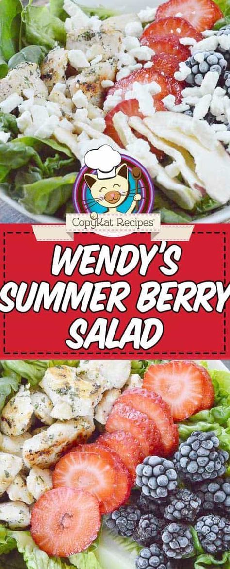 Make your own Wendy's Summer Berry Salad at home with this copycat recipe. #salad #saladrecipe #wendys #copycatrecipe Wendys Salad Recipe, Sassy Scotty Chicken Salad Copycat, Betty’s Salad, Wendy’s Salad, Berry Salad Recipe, Wendy’s Apple Pecan Chicken Salad, Dried Apple Chips, Strawberry Chicken Salad, Chicken Salad Recipe Easy