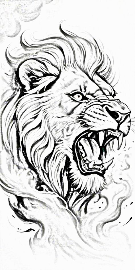 Forearm Lion Tattoo Men Ideas, Lion Side Profile Drawing, Lion Stencil Tattoo, Lion Roar Drawing, Lion Tattoo Design Stencil, Sidhu Tattoo, Lion Tattoo Shoulder, Arte Trash Polka, Lion Stencil