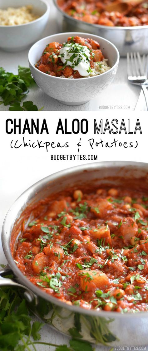 This Chana Aloo Masala is a fast and flavorful meal infused with warm, aromatic Indian spices. Perfect for busy weeknights! Step by step photos. - BudgetBytes.com Chana Aloo, Chickpea And Potato, Aloo Masala, Potato Masala, Budget Bytes, Indian Spices, Meatless Meals, Indian Dishes, Meat Free