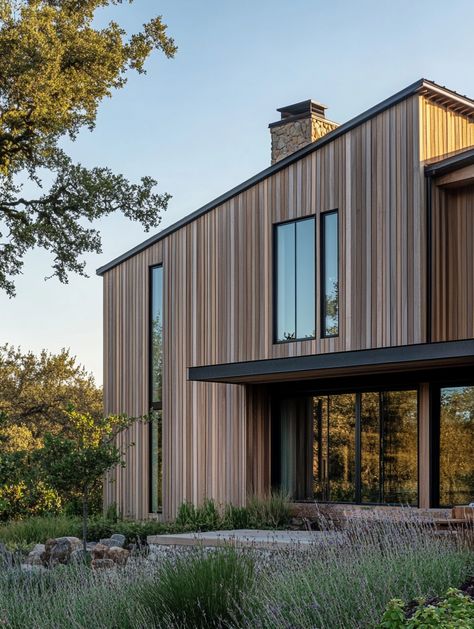 u1942658271_Design_a_modern_farmhouse_with_vertical_wood_slat_25c8adab-5408-4ea8-bef3-0fd85daa7927_0 Wood Siding Ideas, Farmhouse Exterior Ideas, Farmhouse Exteriors, Wooden Garage Doors, Wooden Barn Doors, Siding Ideas, Wooden Garage, Wooden Porch, Wooden Pergola