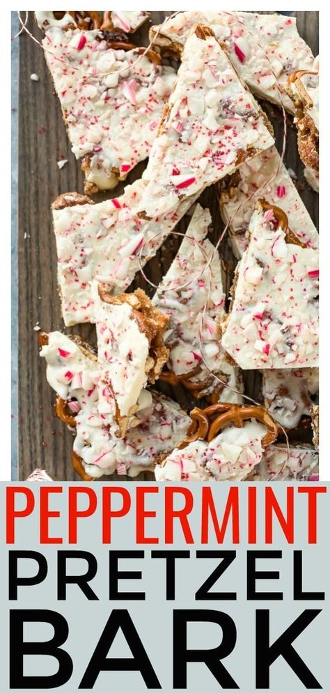 This Holiday Peppermint White Chocolate Covered Pretzels Bark is easy to prepare and only requires 6 ingredients!  With layers of pretzels, toffee, white chocolate and crushed peppermint, this delicious candy is and irresistible balance of salty, savory and sweet! #holiday #chocolate #pretzel #candy #easy #recipe via @nospoonn Peppermint Bark With Pretzels, White Chocolate Pretzel Bark, Peppermint Pretzel Bark, Pretzel Bark Recipes, Pretzel Candy, Peppermint Pretzel, Peppermint White Chocolate, Christmas Bark Recipes, Pretzel Bark