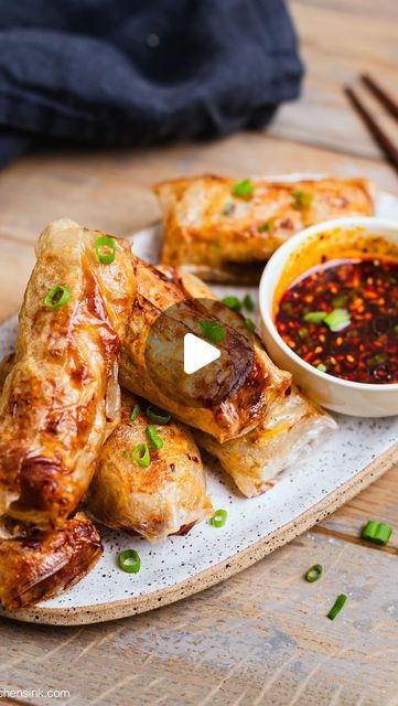 Shuang Shuang on Instagram: "This recipe might be against everything my ancestors would do.. I’m sorry but the rice paper gets SO crispy golden brown made in the air fryer, all wrapped around a umami filling, then dipped in a chili garlic sauce..  . . **Comment “egg rolls” to get the full recipe sent to your DM inbox. . . #airfryer #asianrecipes #ricepaper #eggroll #chinesefood" Airfryer Rice, Rice Paper Rolls, Chili Garlic Sauce, M Sorry, My Ancestors, Paper Rolls, Garlic Sauce, Egg Rolls, Rice Paper