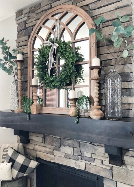 Farmhouse Fireplace Mantels, Farmhouse Mantle Decor, Farmhouse Fireplace Decor, Farmhouse Mantle, Fireplace Mantle Decor, Brick Fireplace Makeover, Fireplace Mantel Decor, Farmhouse Fireplace, Christmas Fireplace Decor