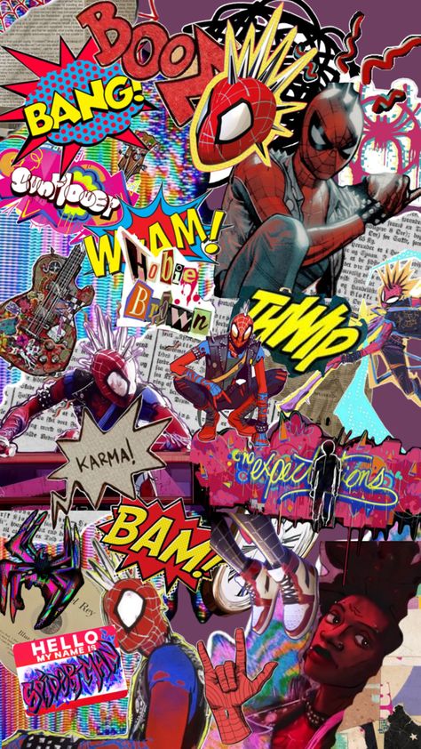 Hobie spiderman, spider verse, glitch aesthetic, collage Spider Verse Glitch, Hobie Spiderman, Spiderman Spider Verse, Glitch Aesthetic, Spiderman Art Sketch, Across The Spider Verse, Spiderman Spider, The Spider, Spiderman Art