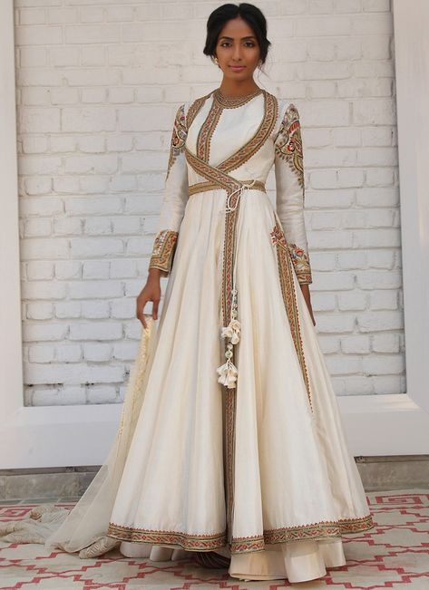 Buy Off White Silk Hand Embroidery Work Anarkali Suit Online Angarkha Anarkali Indian Fashion, Angarkha Anarkali, Indian Wedding Saree, Indian Women Fashion, Saree Lehenga, Fashion Indian, Indian Look, Indian Couture, Wedding Saree