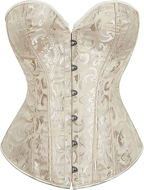 Amazon.com: Alivila.Y Fashion Womens Sexy Brocade Vintage Corset Overbust Bustier 810-Cream-L : Clothing, Shoes & Jewelry White And Gold Corset, Gold Corset, Body Shaper Corset, Corsets Vintage, Top Bustier, Body Shapewear, Overbust Corset, Moda Vintage, Fish Bone