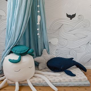 kyddo (@kyddo.shop) • Instagram photos and videos Sea Themed Playroom, Ocean Nursery Curtains, Under The Sea Nursery Decor, Under The Sea Theme Bedroom, Under The Sea Toddler Room, Under The Sea Playroom, Baby Room Sea Theme, Under The Sea Kids Room, Under The Sea Themed Nursery