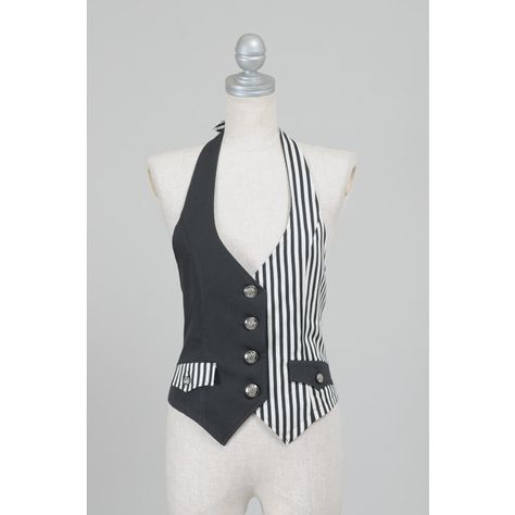 PEACE NOW black/ white striped two tone vest lolita visual kei punk ❤ liked on Polyvore Punk Waistcoat, Neo Rwby, White Vests, Punk Vest, White Waistcoat, Clown Clothes, Striped Vest, Black Waistcoat, White Vest