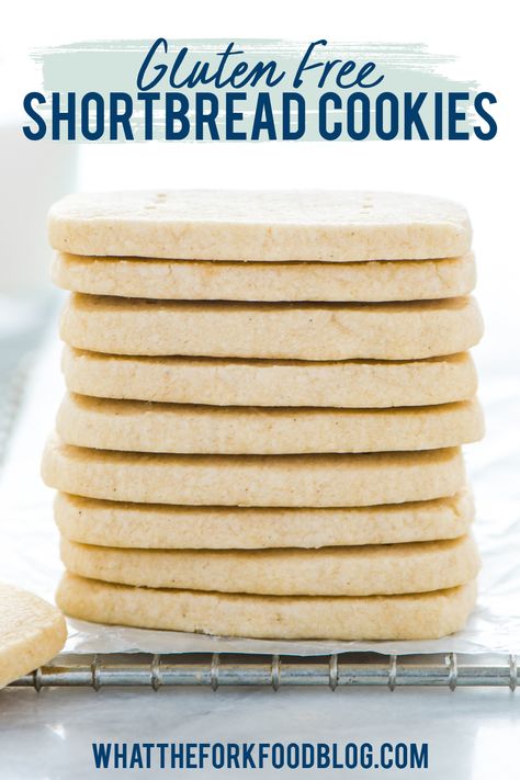 These gluten free Shortbread Cookies are a true classic! They’re crisp, buttery, and practically melt in your mouth. This shortbread recipe is a holiday staple and should 100% be part of your Christmas Cookie baking. Shortbread cookies are easy to make and with just a few ingredients. It’s a very simple gluten free cookie recipe that anyone can make. Shortbread cookie recipe from @whattheforkblog - visit whattheforkfoodblog.com for more gluten free baking recipes and easy gluten free desserts. Gluten Free Baking Recipes, Gluten Free Cookie Recipe, Gluten Free Shortbread Cookies, King Arthur Gluten Free, Christmas Cookie Baking, Amazing Cookie Recipes, Gluten Free Cookie, Gluten Free Shortbread, Gluten Free Sugar Cookies