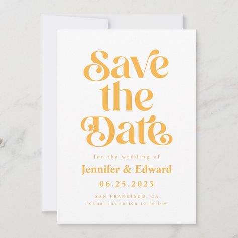 Yellow Save The Date, Palma Wedding, Save The Date Mariage, Elegant Save The Date, Boho Fonts, Retro Yellow, Marriage Party, Save The Date Templates, Save The Date Card