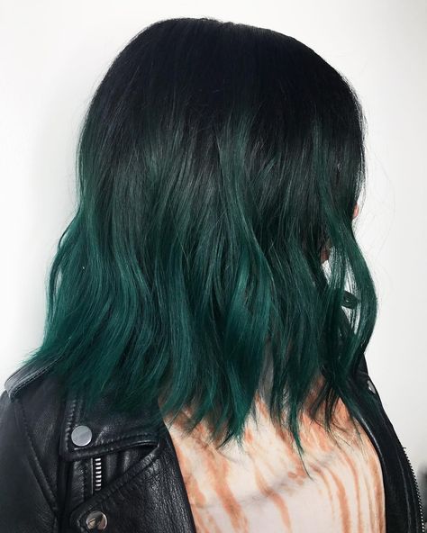 Short Curly Green Hair, Dark Green Balayage, Dark Green Ombre Hair, Green Ombre Hair, Green Hair Ombre, Short Green Hair, Dark Green Hair, Hair Blonde, Dye My Hair