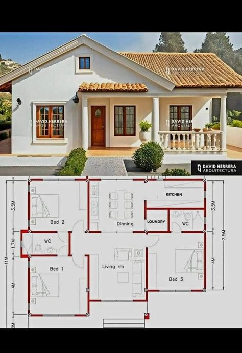 Small House Design Philippines, Small House Blueprints, Bungalow Style House Plans, Affordable House Plans, Thai House, Small House Design Exterior, Cottage Style House Plans, A Small House, Building House Plans Designs