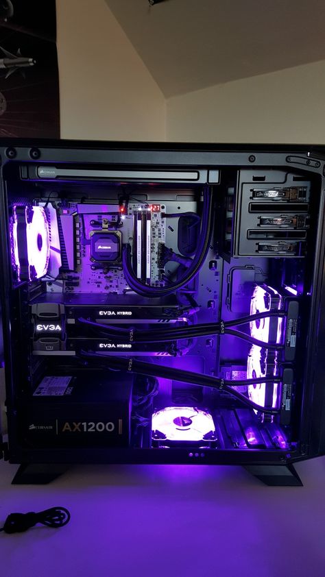 Ultimate Gaming Setup, Gaming Desk Setup, Gaming Pc Build, Purple Theme, Pc Gaming Setup, Rocket League, Custom Pc, Purple Decor, Pinterest Room Decor