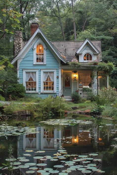 Cute Small Houses, Cute Cottages, Whimsical Cottage, Fairytale House, Blue Cottage, Cottage Exterior, Charming House, Dream Cottage, Cute House