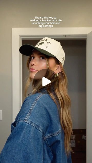 Leslie Catherine on Instagram: "I’m kind of obsessed with trucker hats right now🤭" Trucker Hat Hairstyles, Trucker Hat Outfit, Big Earrings, Fit Inspo, Hair Styling, Hat Hairstyles, Trucker Hats, Fitness Inspo, Hair Ideas