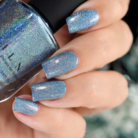 Light Blue Sparkle Nails, Light Blue Nail Designs, Ilnp Nail Polish, Cold As Ice, Light Blue Nails, Baby Blue Nails, Nail Colors Winter, Holographic Nail Polish, Blue Nail Designs