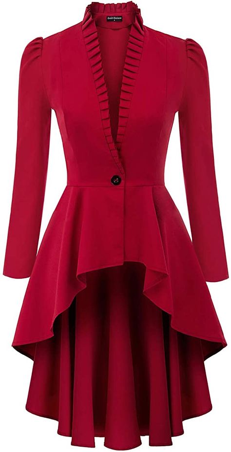 Amazon.com: Women's Gothic Tailcoat Steampunk Jacket Tuxedo Suit Coat Victorian Costume S Red : Clothing, Shoes & Jewelry Victorian Waistcoat, Victorian Jacket, Steampunk Coat, Steampunk Jacket, Long Jackets For Women, Gothic Jackets, Victorian Costume, Langer Mantel, Gothic Steampunk