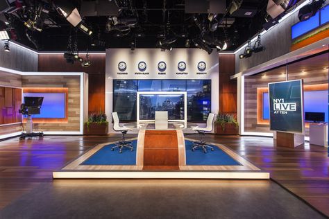 Newsroom Studio Background, Tv Interview Set Design, Broadcast Studio, Movie Studio Set, Broadcasting Studio Background, Tv News Studio Set Design, Tv Set Design, Chelsea Market, Tv Sets